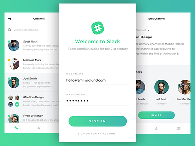 Introducing New Interface for Slack - Login Screen app flat graidents interface ios messaging profile slack ui ux