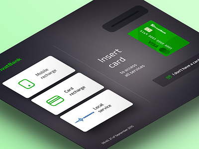 Privat Terminal Kiosk — Welcome Screen atm bank card dark finance login mastercard material mobile payment visa