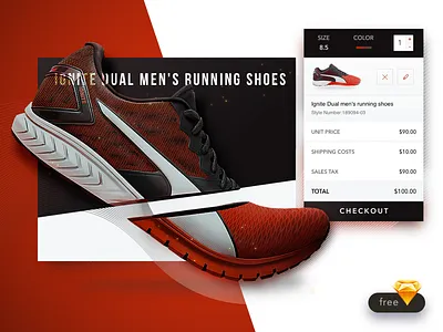 Free sketch - Puma Shopping Cart (Shoes) cart checkout ecommerce free shoes design free sketch freebies freeweeklyui puma running shoes shopping cart