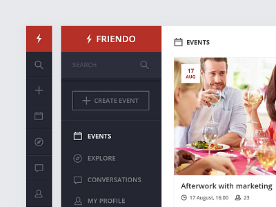 Friendo events - Side menu appdesign event menu navigation sidebar ui uidesign userexperience userinterface ux uxdesign webdesign