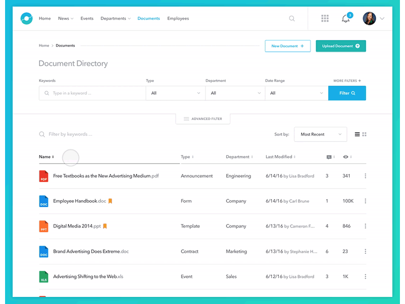 Document Management for Enterprise advanced collaboration document dropdown enterprise file filter form list management saas sort