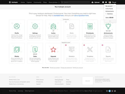 Account page account dashboard dropdown icons menu saas web web design webapp webdesign website