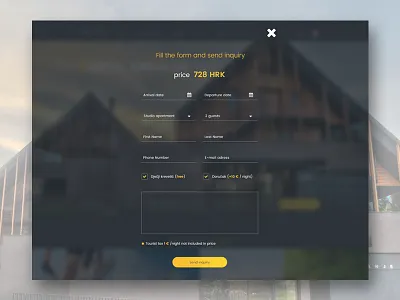 Booking form accommodation booking contact form hotel house list price psd yellow