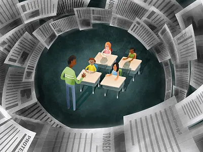 Discussing Fear children digital education emotions fear illustration kids newspaper teaching tragedy watercolor