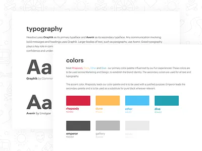 Headout Style Guide Preview avenir brand guide colors font graphik guidelines headout rhapsody style style guide typography