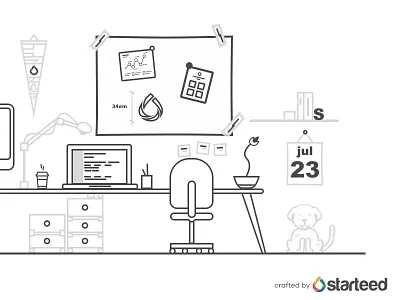 About Us Illustration book chair computer crowdfunding design dog forniture illustration starteed