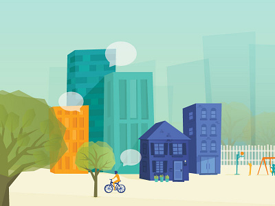 Above the Noise Illustration building community illustration school skyline trees vector