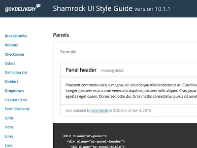Shamrock Panel Styles design system panel panels
