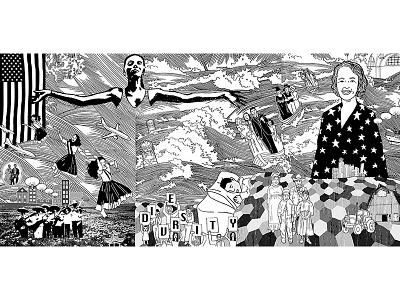 Diversity america black and white diversity illustration mural sleep stars