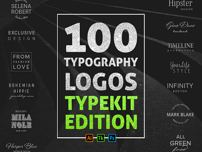 100 Typography Logos Typekit Edition adobe illustrator kit logo photoshop text type typekit typography