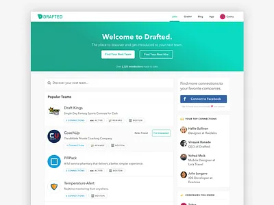 Drafted 2.0 app feed hiring social web app website