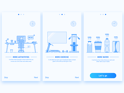 Health Work And Lifestyle onboarding pages. activitive and cups exercise gym health lifestyle water work
