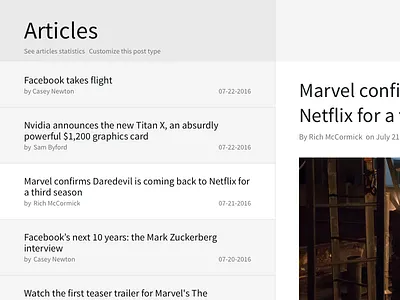 CMS - Articles list articles cms interface links list preview simple ui ux