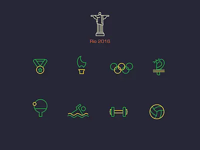 Rio 2016 Olympics line Icons free psd olympics rio