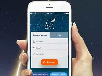 Sign up Mobile | DailyUI Challenge - 001 001 daily ui dailyui login mobile rocket sign in sign up space ui