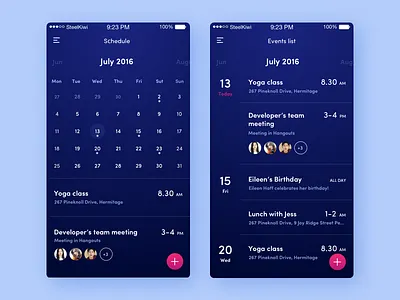 Calendar UI app blue calendar dark design list mobile schedule sketch ui ukraine