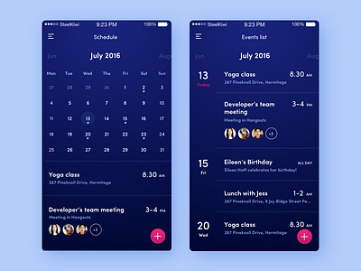 Calendar UI app blue calendar dark design list mobile schedule sketch ui ukraine