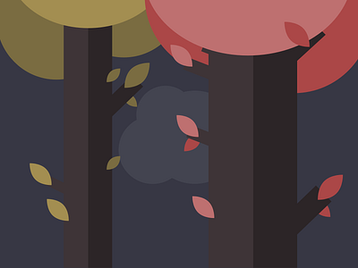 Trees + sketches leaf red trunk yellow