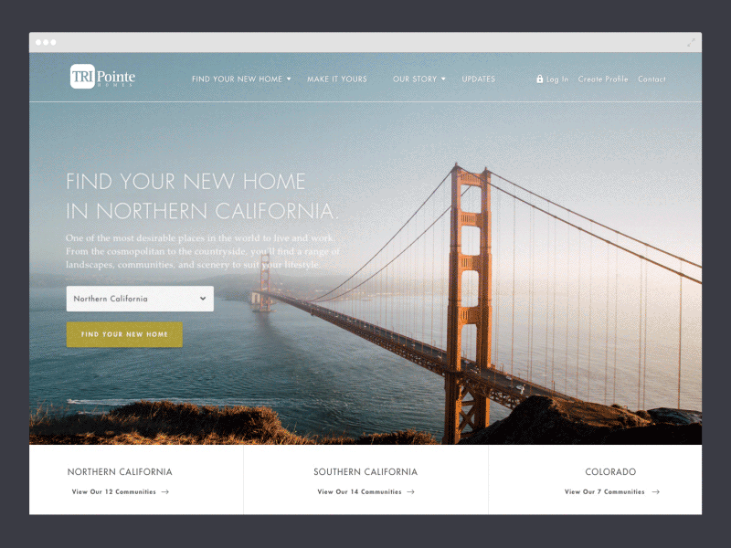 TRI Pointe Homes - Homepage app design drop down gif homepage navigation sign in ui web