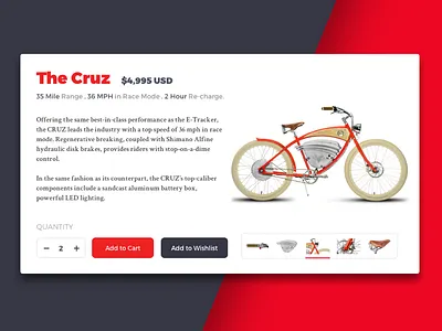 E-commerce cart bike card cart e commerce flat red sketch ui ux