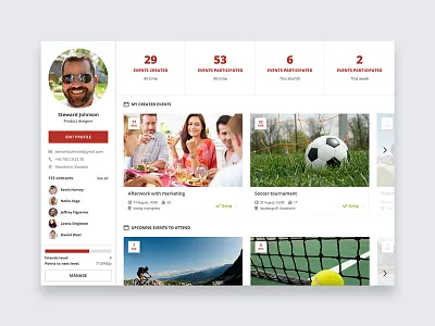 Friendo Events - Profile appdesign event mobiledesign profile ui uidesign userexperience userinterface userprofile ux uxdesign webapp