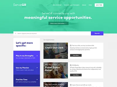 ServeGR Homepage accordion cards filters grid header homepage opportunities panels service ui volunteer