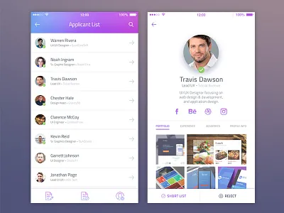 Listing - Applicant List app freelance interface ios job board job portal listing mobile profile ui user interface ux