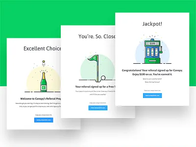 Referral Program Emailers bottle champagne emailer golf iconography illustration jackpot layout mockup slot machine typography wine