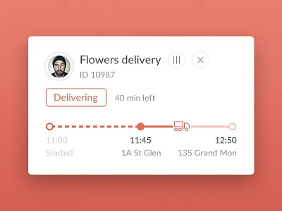 Task card for delivery monitoring service admin analytics app dashboard delivery panel reports shipment statistics supply transport web app