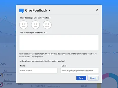 Give Feedback Dialog buttons dialog feedback give feedback inputs sage one