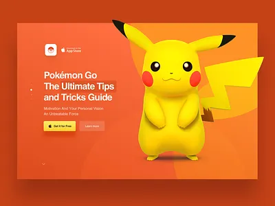 Landing Page for Pokemon Go App 3d app game landing landingpage orange pikachu pokemon pokemongo
