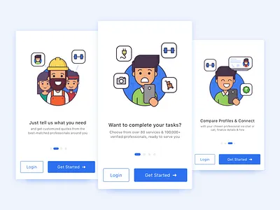 Onboarding Screens V1 app design flat icon illustration login onboarding services signup ui vector walkthrough