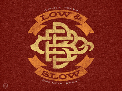 Low & Slow badge banners bbq brand fire logo monogram pig tshirt
