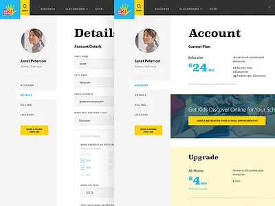 Kids Discover - Account Plan and Details account avatar interface ui upgrade website