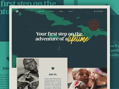 Join A Trip badge blue child editorial grid hero home landingpage script typography ui ux