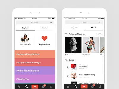 Flipagram New Explore/Music artists challenge discover explore expose content flipagram ios mobile music videos