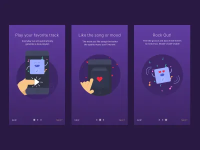 Motown Music Onboarding Screens heart like motown. dance music app play rockout shuffle tunes