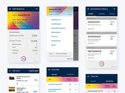 Sales Redemption App android app card dashboard material design product cart quiz report sales submit