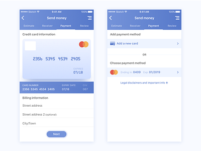Credit Card - checkout flow android app business ios mobile payment send money sketch ui user experience user interface ux
