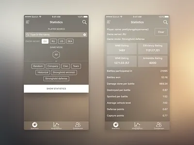 WoT Stat iOS App android app blur business ios mobile sketch ui user experience user interface ux world of tanks