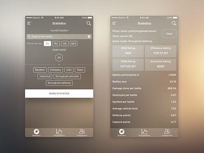 WoT Stat iOS App android app blur business ios mobile sketch ui user experience user interface ux world of tanks