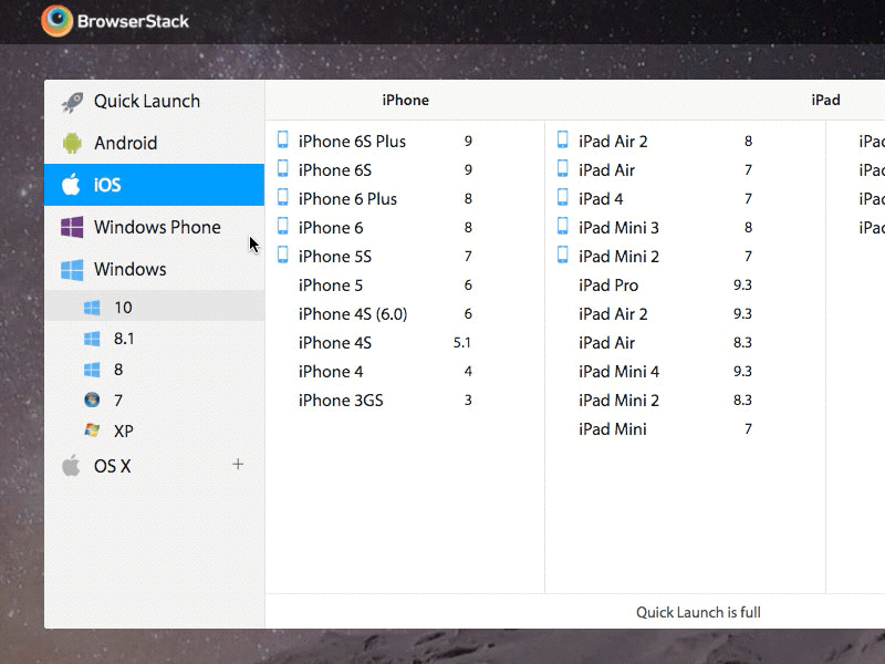 Slick Interaction for Browser Selection browserstack chrome design interaction iphone motion motion design