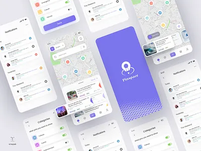 Pin Space App app design clean event booking location location search location track map minimalist design notification screen onboarding ride booking splash screen tracking ui ui design uiux ux design visual design