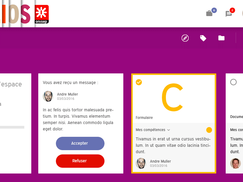 Guide étape par étape (Onisep Folios) application guide redesign steps ui ux web app