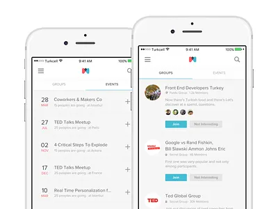 Meetup App black clean event gray group meetup minimal ui ux white