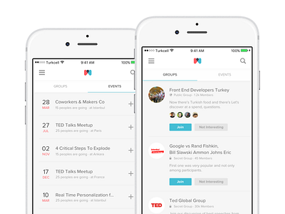 Meetup App black clean event gray group meetup minimal ui ux white