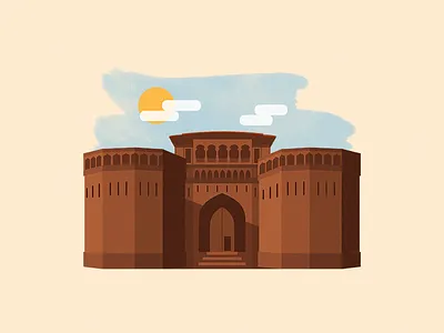 Mozilla India Meetup 2016 - Artwork brush cloud heritage illustration india monument mozilla paint pune shaniwar wada sun
