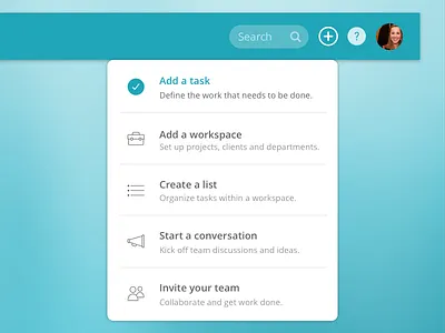 Quick Create add create dropdown hover state interface menu navigation new plus specs task ui