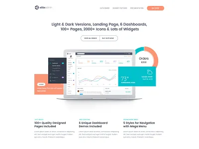 Elite Admin Landing Page Design admin design admin template clean dashboard design dashboard template design elite admin landing design landing page landing page design minimal modern