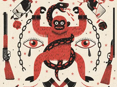 Fable of the Brown Ape character drawing eye flat gun illustration logo music retro tattoo texture vintage